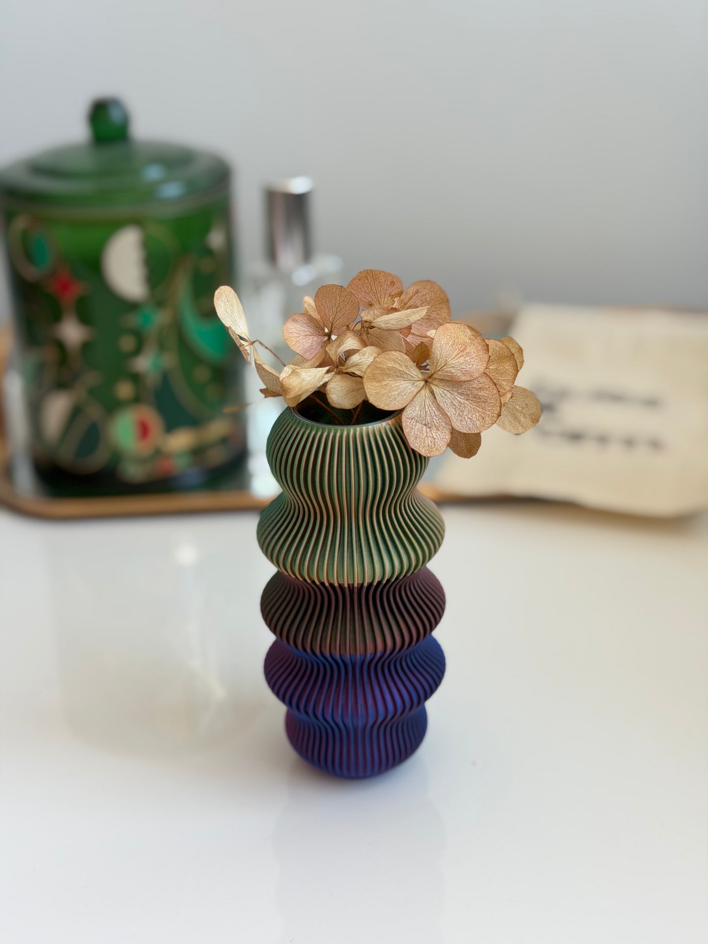 bud vase - zippa (blue/green/peach & copper/green/purple & blue/green/red)