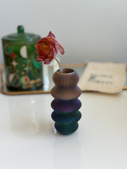 bud vase - zippa (blue/green/peach & copper/green/purple & blue/green/red)
